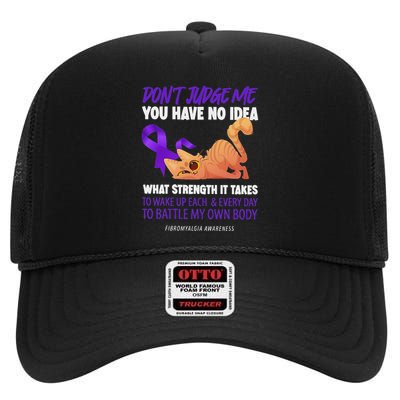 Cat DonT Judge Me You Have No Idea Fibromyalgia Awareness High Crown Mesh Back Trucker Hat