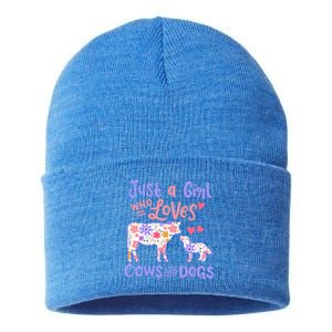 Cow Dog Just A Girl Who Loves Cows And Dogs Gift Meaningful Gift Sustainable Knit Beanie