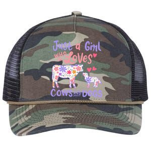 Cow Dog Just A Girl Who Loves Cows And Dogs Gift Meaningful Gift Retro Rope Trucker Hat Cap