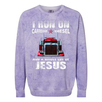 Caffeine Diesel Jesus Christian Trucker Distressed Colorblast Crewneck Sweatshirt