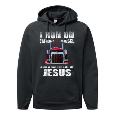 Caffeine Diesel Jesus Christian Trucker Distressed Performance Fleece Hoodie