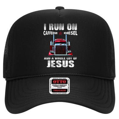 Caffeine Diesel Jesus Christian Trucker Distressed High Crown Mesh Back Trucker Hat