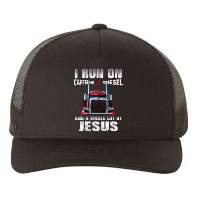 Caffeine Diesel Jesus Christian Trucker Distressed Yupoong Adult 5-Panel Trucker Hat