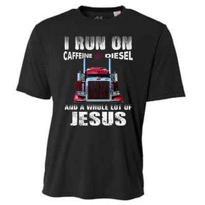 Caffeine Diesel Jesus Christian Trucker Distressed Cooling Performance Crew T-Shirt