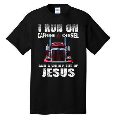 Caffeine Diesel Jesus Christian Trucker Distressed Tall T-Shirt