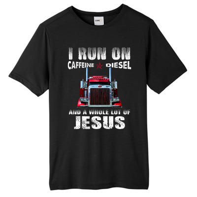 Caffeine Diesel Jesus Christian Trucker Distressed Tall Fusion ChromaSoft Performance T-Shirt