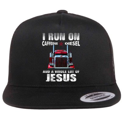 Caffeine Diesel Jesus Christian Trucker Distressed Flat Bill Trucker Hat