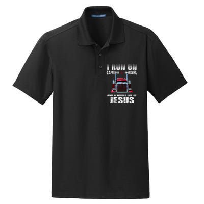 Caffeine Diesel Jesus Christian Trucker Distressed Dry Zone Grid Polo