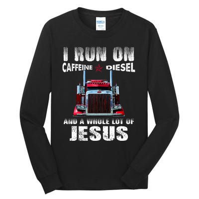 Caffeine Diesel Jesus Christian Trucker Distressed Tall Long Sleeve T-Shirt