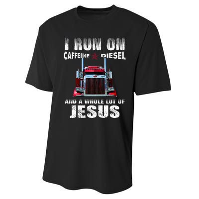 Caffeine Diesel Jesus Christian Trucker Distressed Performance Sprint T-Shirt