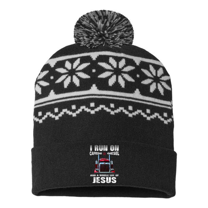 Caffeine Diesel Jesus Christian Trucker Distressed USA-Made Snowflake Beanie