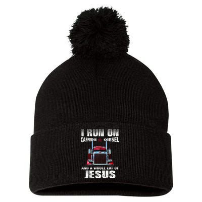 Caffeine Diesel Jesus Christian Trucker Distressed Pom Pom 12in Knit Beanie