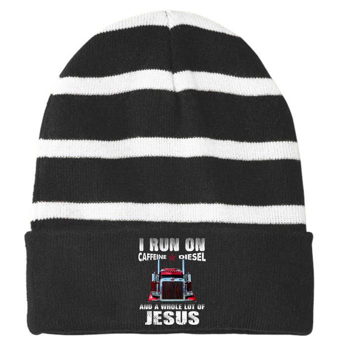 Caffeine Diesel Jesus Christian Trucker Distressed Striped Beanie with Solid Band