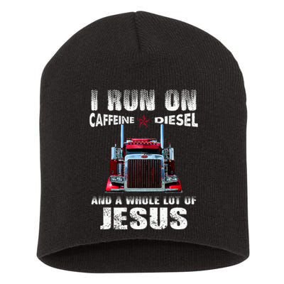 Caffeine Diesel Jesus Christian Trucker Distressed Short Acrylic Beanie