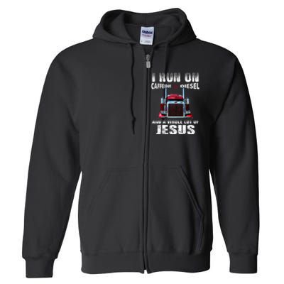 Caffeine Diesel Jesus Christian Trucker Distressed Full Zip Hoodie