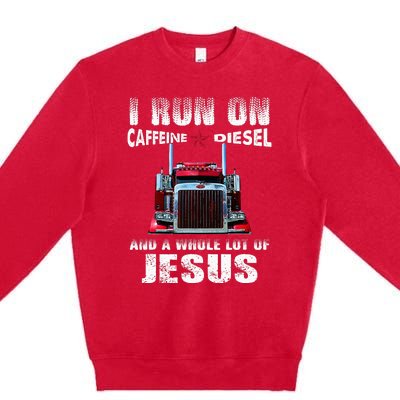 Caffeine Diesel Jesus Christian Trucker Distressed Premium Crewneck Sweatshirt