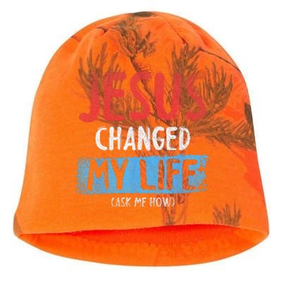 Christ Devotee Jesus Changed My Life Ask Me How Jesus Kati - Camo Knit Beanie