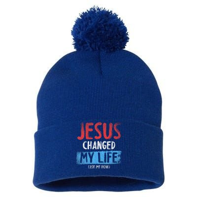 Christ Devotee Jesus Changed My Life Ask Me How Jesus Pom Pom 12in Knit Beanie