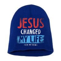 Christ Devotee Jesus Changed My Life Ask Me How Jesus Short Acrylic Beanie