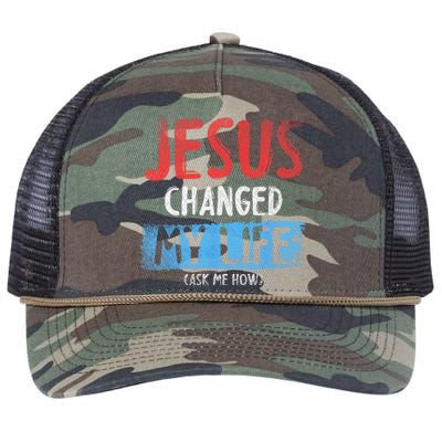 Christ Devotee Jesus Changed My Life Ask Me How Jesus Retro Rope Trucker Hat Cap