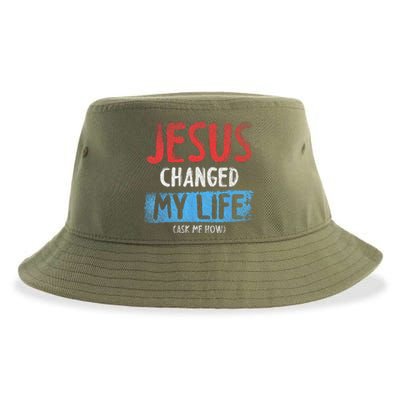 Christ Devotee Jesus Changed My Life Ask Me How Jesus Sustainable Bucket Hat