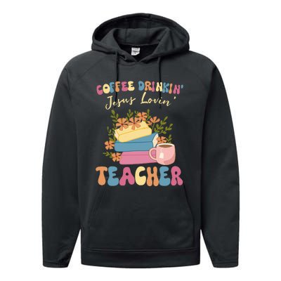 Coffee Drinking Jesus Loving Teaching Gifts For Teacher Performance Fleece Hoodie