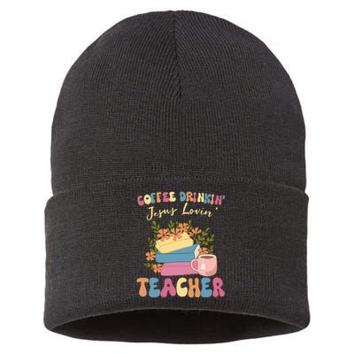 Coffee Drinking Jesus Loving Teaching Gifts For Teacher Sustainable Knit Beanie