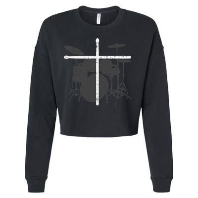 Christian Drummer Jesus Christ Drum Sticks Cross Worship Cropped Pullover Crew
