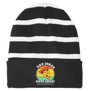 Cheesy Dad Joke Slice Of Pizza Striped Beanie with Solid Band