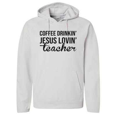 Coffee Drinking Jesus Loving Teacher Faith Design Performance Fleece Hoodie