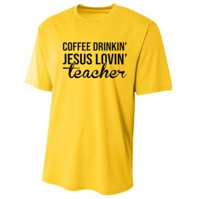 Coffee Drinking Jesus Loving Teacher Faith Design Performance Sprint T-Shirt