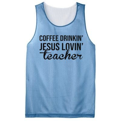 Coffee Drinking Jesus Loving Teacher Faith Design Mesh Reversible Basketball Jersey Tank