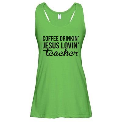 Coffee Drinking Jesus Loving Teacher Faith Design Ladies Essential Flowy Tank