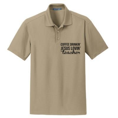 Coffee Drinking Jesus Loving Teacher Faith Design Dry Zone Grid Polo