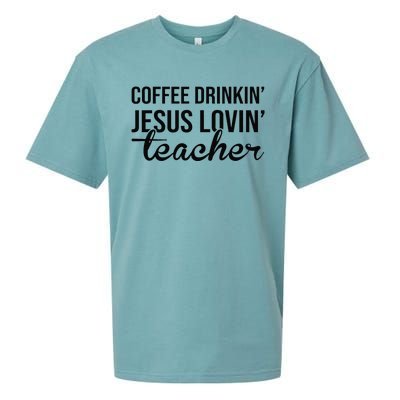 Coffee Drinking Jesus Loving Teacher Sueded Cloud Jersey T-Shirt