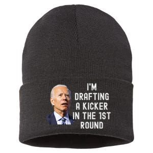 Confused Drafting Kicker Funny Fantasy Football Draft Party Sustainable Knit Beanie