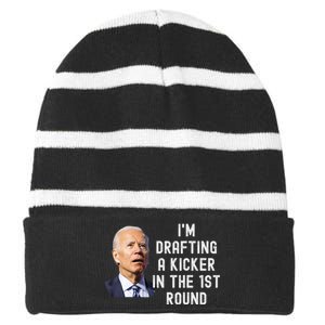 Confused Drafting Kicker Funny Fantasy Football Draft Party Striped Beanie with Solid Band