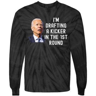 Confused Drafting Kicker Funny Fantasy Football Draft Party Tie-Dye Long Sleeve Shirt