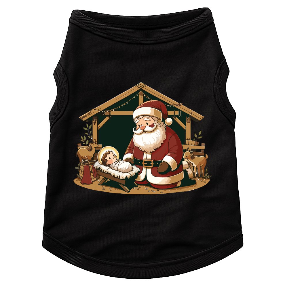 Christmas Design Kneeling Santa Claus With Baby Jesus Doggie Tank
