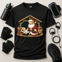 Christmas Design Kneeling Santa Claus With Baby Jesus Cooling Performance Crew T-Shirt