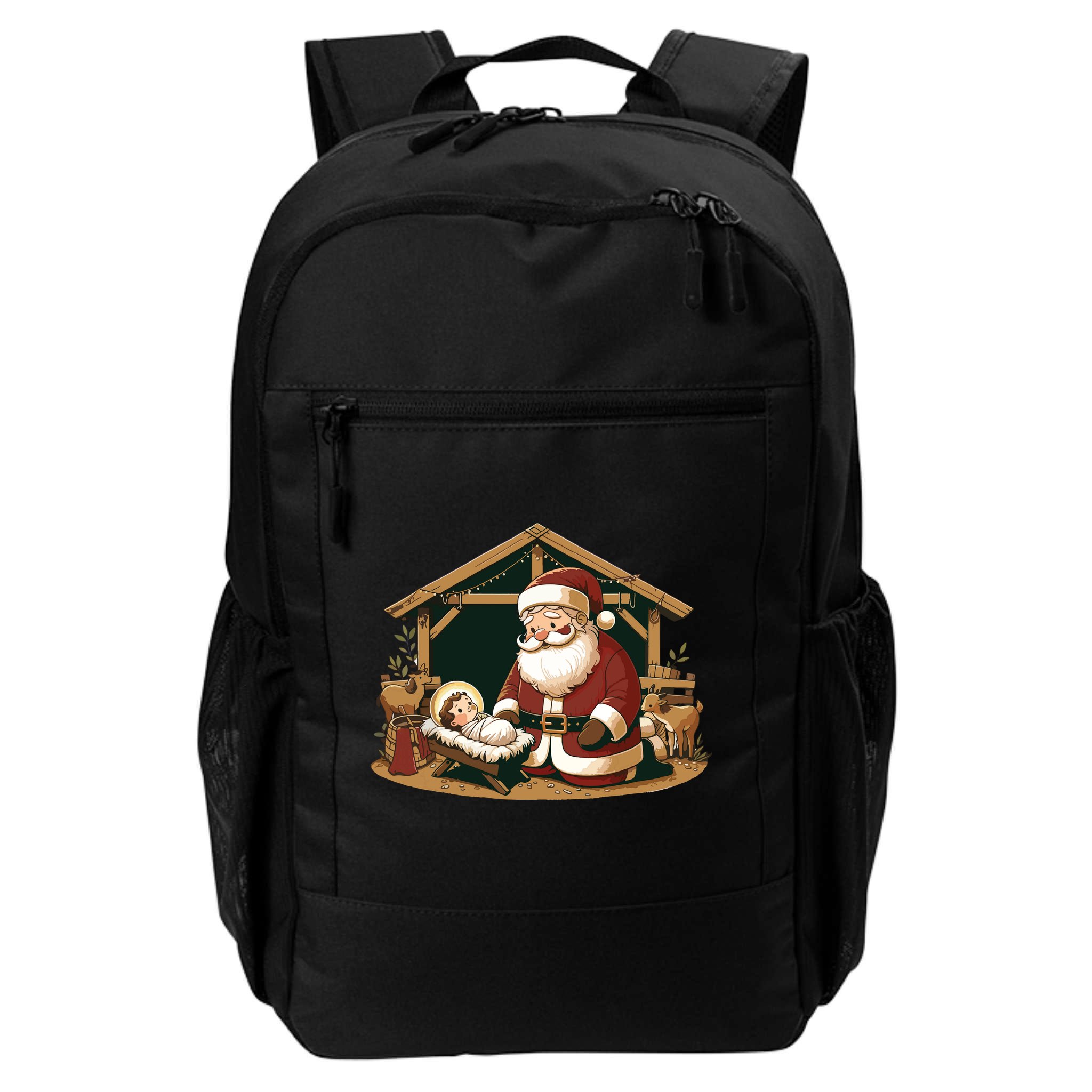 Christmas Design Kneeling Santa Claus With Baby Jesus Backpack