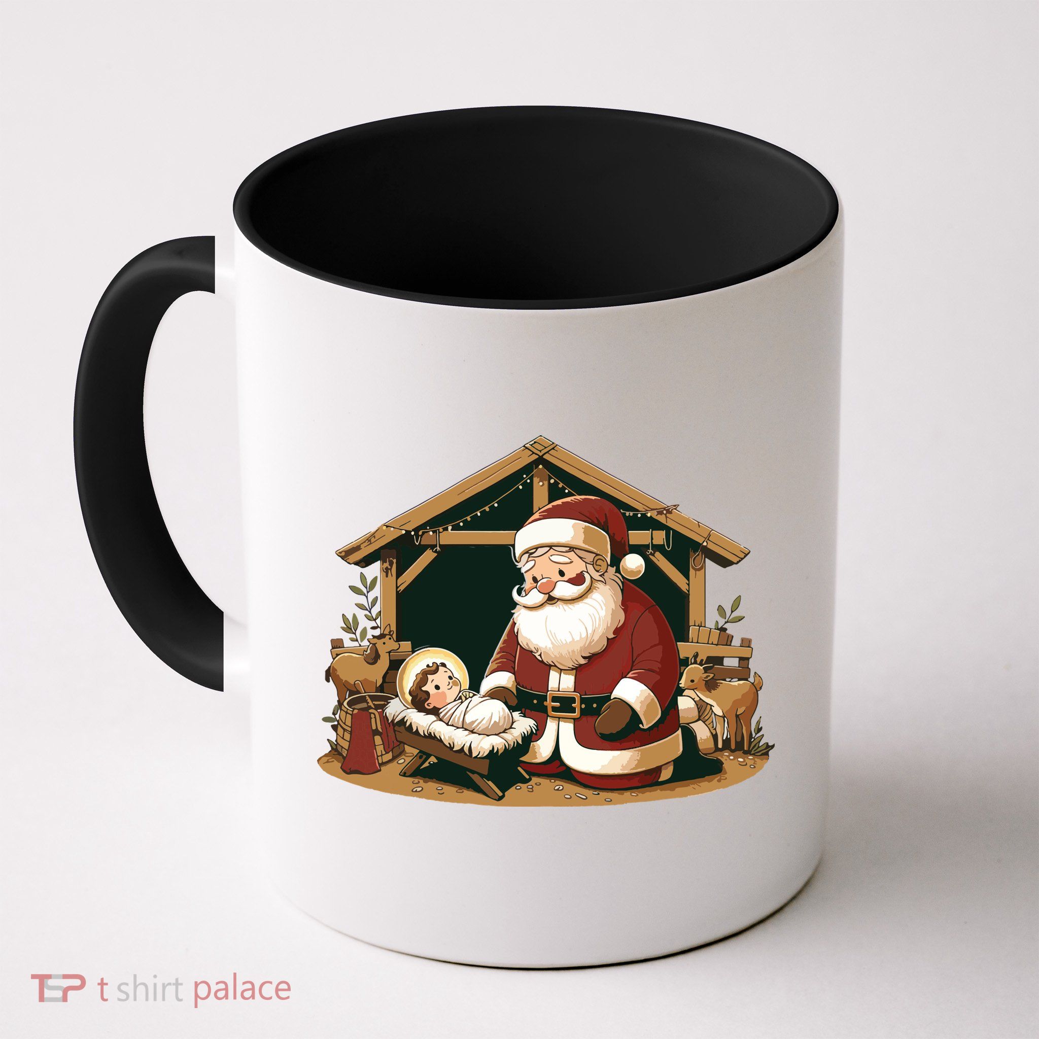 Christmas Design Kneeling Santa Claus With Baby Jesus Mug