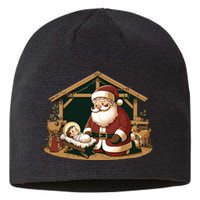 Christmas Design Kneeling Santa Claus With Baby Jesus Sustainable Beanie