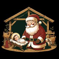 Christmas Design Kneeling Santa Claus With Baby Jesus Sustainable Beanie
