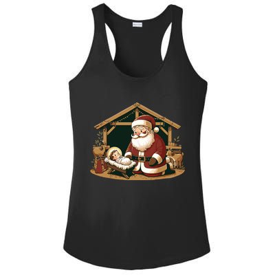 Christmas Design Kneeling Santa Claus With Baby Jesus Ladies PosiCharge Competitor Racerback Tank