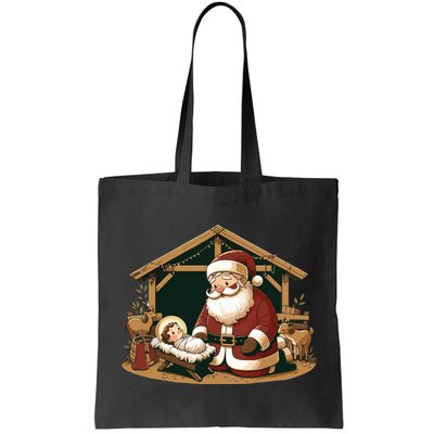 Christmas Design Kneeling Santa Claus With Baby Jesus Bag