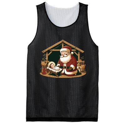 Christmas Design Kneeling Santa Claus With Baby Jesus Mesh Reversible Basketball Jersey Tank
