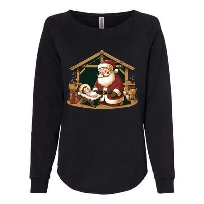 Christmas Design Kneeling Santa Claus With Baby Jesus Womens California Wash Sweatshirt