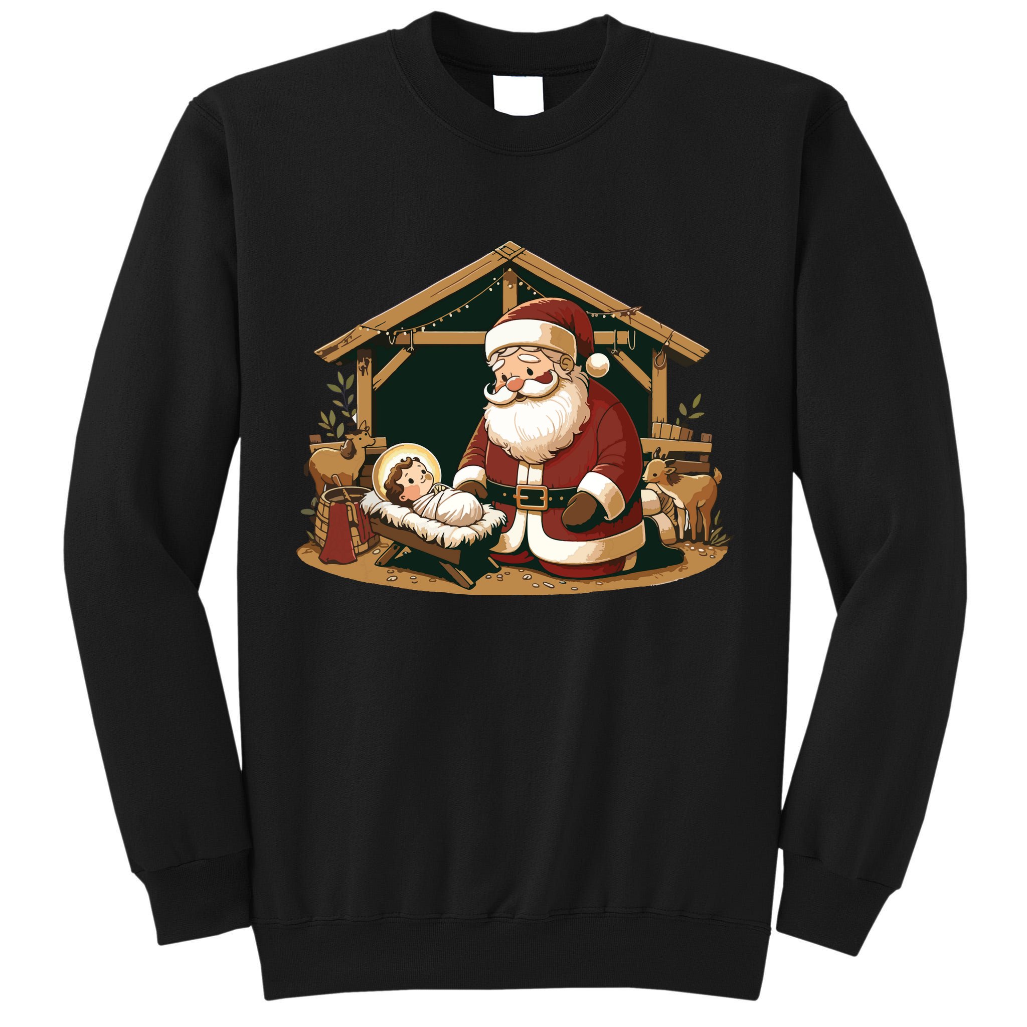 Christmas Design Kneeling Santa Claus With Baby Jesus Tall Sweatshirt