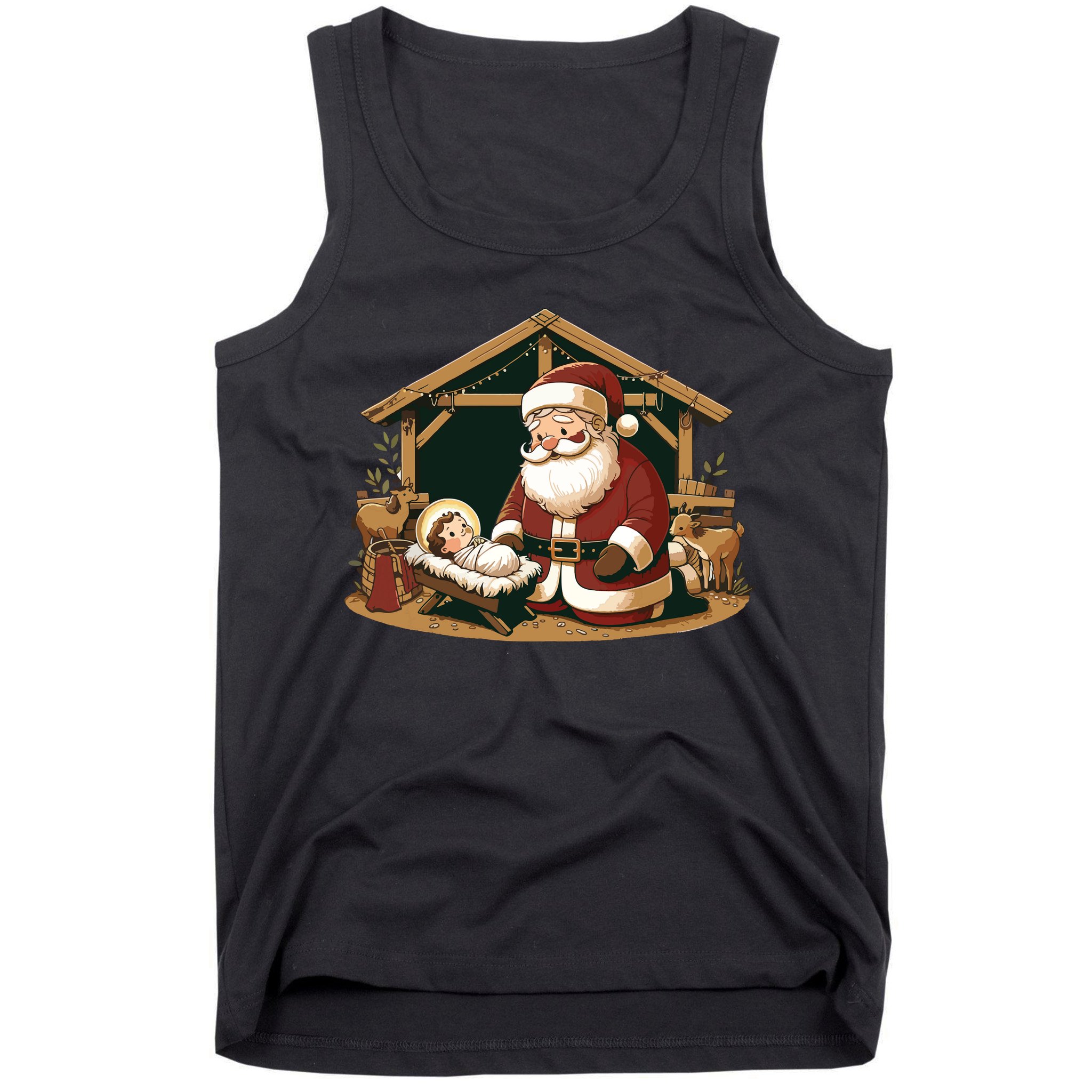 Christmas Design Kneeling Santa Claus With Baby Jesus Tank Top